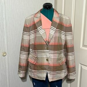 Vintage Basler Brown, Cream, and Peach Plaid Blazer (79T)